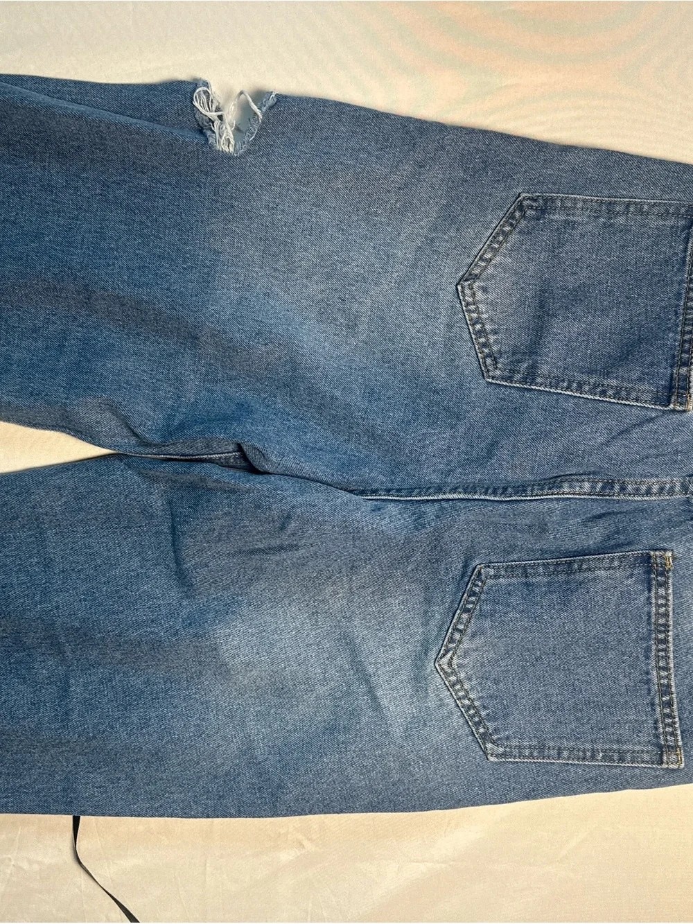 Relaxed Distressed Ribbon-Accent Women's Jeans - Blue